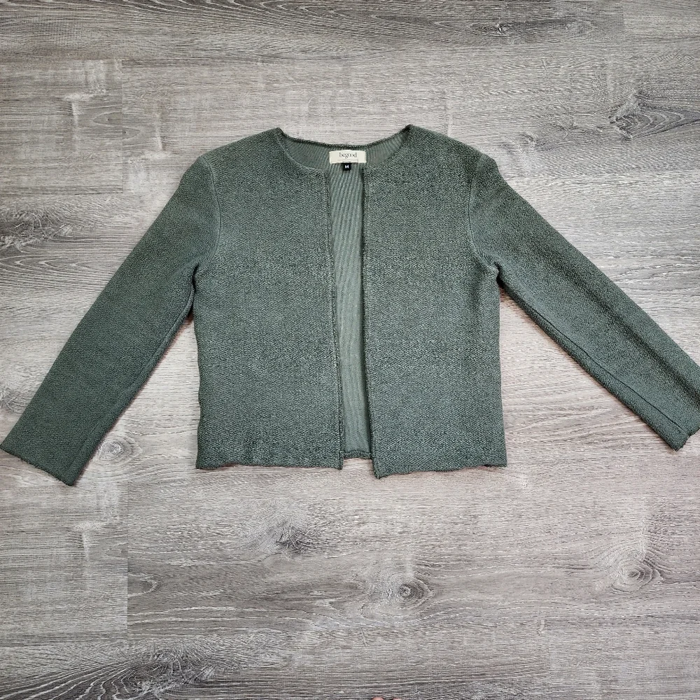 BE GOOD Organic Cotton Grean Open Face Cardigan Jacket Size Medium